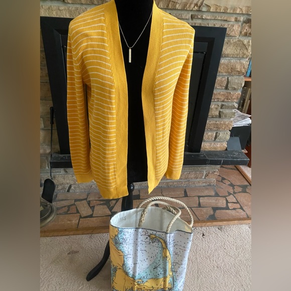Talbots Medium petite cardigan sweater; mustard yellow and white🌻 - Picture 1 of 2